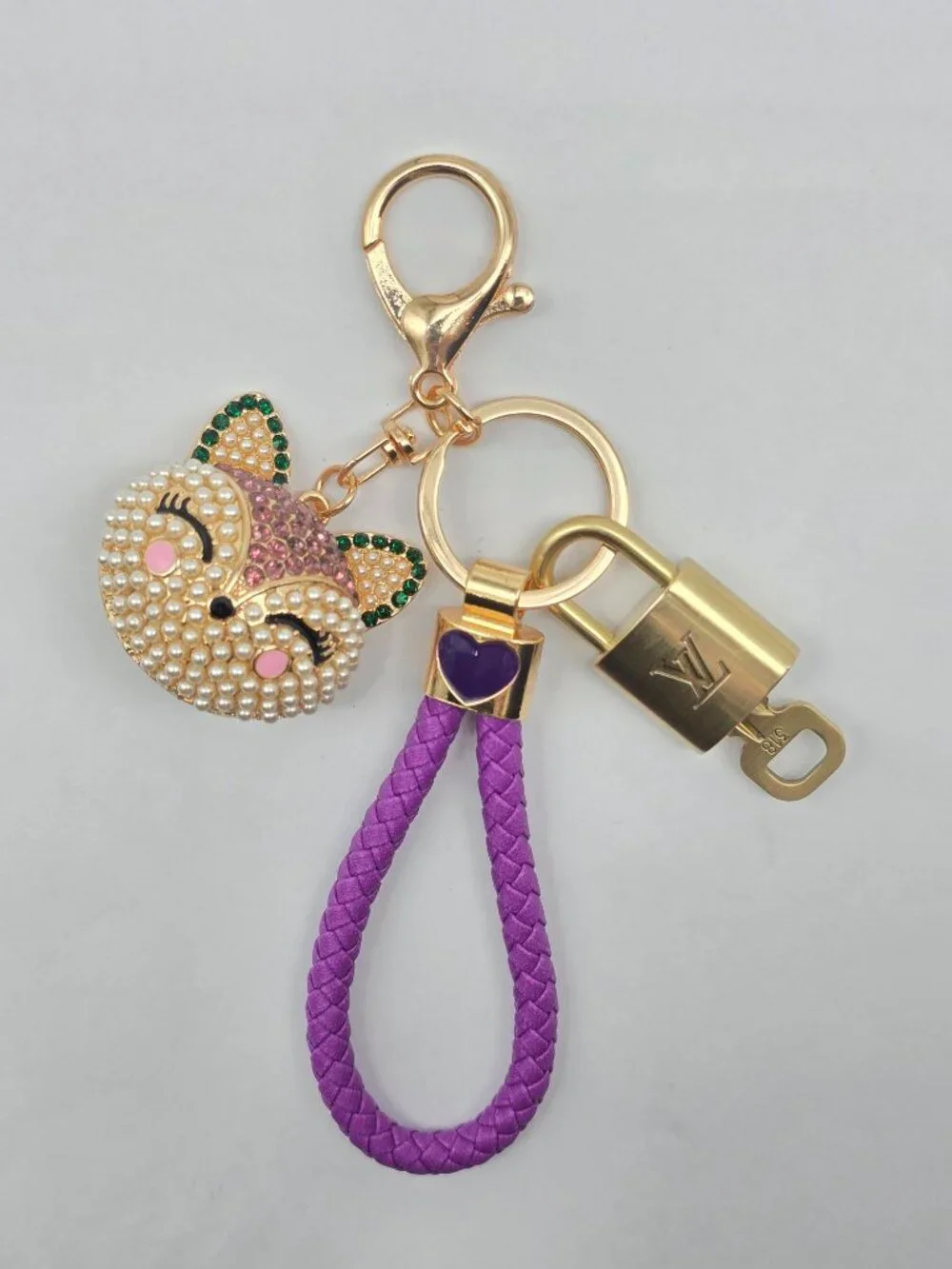 Authentic Louis Vuitton Padlock & Key Gold ✨ Unbranded Bunny Head Charm Keychain